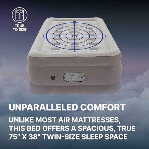 SLEEPLUX Dream Luxury 18" Twin Air Mattress with Built-in AlwayzAire Dual Pump, True-to-Size Raised Inflatable Mattress, Blow Up Bed with Ultra-Soft Flocked Top and Sides, 1-Year Warranty