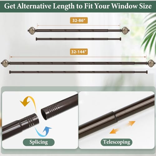 KAMANINA 1 Inch Double Curtain Rod 36 to 72 Inches (3-6ft) Bronze Telescoping Curtain Rods for Windows, Heavy Duty Dual Drapery Rods with Marbled Finials
