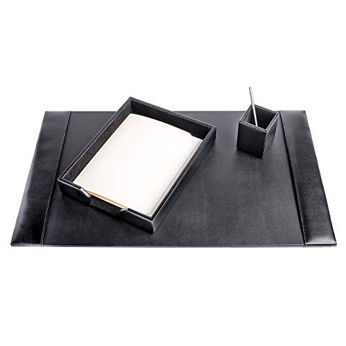 Dacasso Bonded Set Luxury Leather Desk Pad & Desk Organization Essentials, 3 Piece, Black