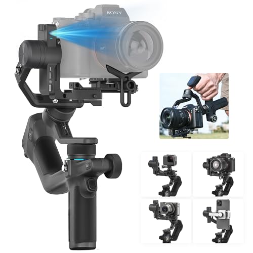 FeiyuTech SCORP Mini 2 Gimbal Stabilizer, All in One Gimbal for Mirrorless Cameras,Smartphone,Action Cameras, Handheld Stabilizer with AI Tracking, Vertical Quick Release Plate - Black