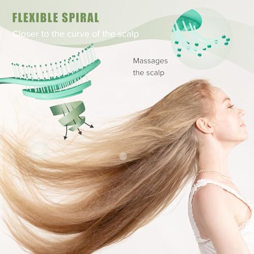 SHINLEA Hair Brush, Detangle Anti Tangle Brush, Spiral Hairbrush for Wet & Dry Hair, Women, Men, Kids, Glide Through Tangles For All Hair Types, Green
