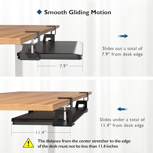 BONTEC Keyboard Tray Under Desk, Pull Out Keyboard & Mouse Tray with C-clamp, 25.6 Excluding Clamps (30 Including Clamps) x 11.8 Inch Steady Slide-Out Computer Drawer for Typing, Black