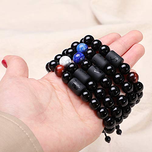 Jade cabbage Zodiac Bracelet for Couple 8mm 10mm Natural Black Onyx Stone Star Sign Constellation Distance Friendship Prayer Blessing Bracelet Gifts Men Women Size adjustable (Women 8mm beads,Virgo)