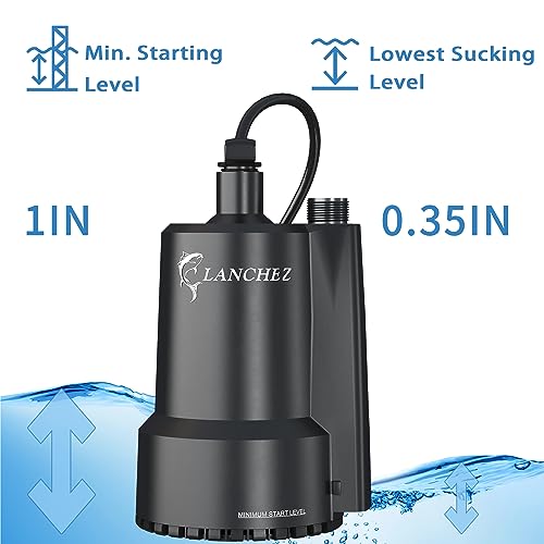 Lanchez 1/2 HP Portable Submersible Water Sump Pump Remove Water Level Down to Last-inch, 2301GPH Handy Utility Pump with 25FT Cord for Swimming Pool Garden Pond Basement Tub Pond Draining