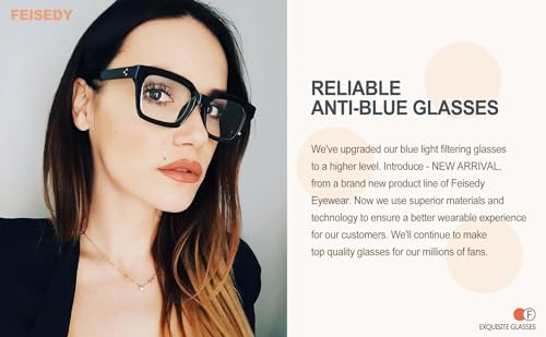 FEISEDY Blue Light Blocking Glasses Men Women Classic Thick Square Rim Frame Eyeglasses B2661