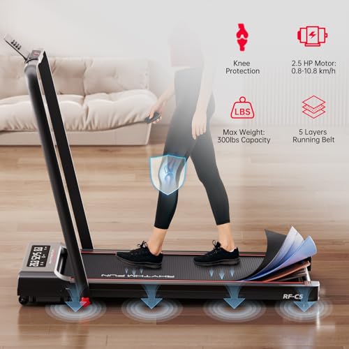 RHYTHM FUN Foldable Treadmill, 300 lb Capacity Walking Pad 2.5HP Treadmill Under Desk, Portable Treadmill for Home and Office, Folding Treadmill 2 in 1 with Remote Control, LED Display