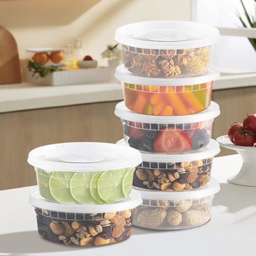 YUESING 50 Pack 8oz Deli Containers with Lids Food Storage Containers Plastic Deli Containers with Lids, Slime, Soup, Meal Prep Containers | BPA Free | Stackable | Leakproof | Dishwasher/Freezer Safe