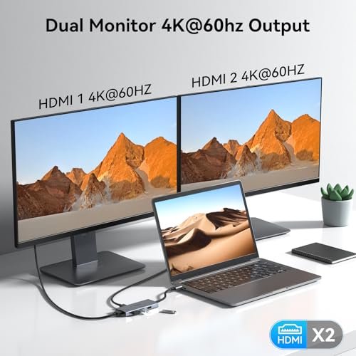 Docking Station to Dual HDMI Monitors Adapter, USB C to Dual HDMI Adapter for Laptops Docking Station Dual Monitor with Dual HDMI 4K 60 Hz,3 USB Port,PD, Compatible for HP Elitebook,Dell XPS 13 15 etc