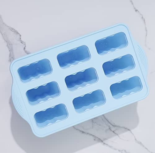 Popsicle Molds, 9 Pieces Silicone Ice Pop Molds Popsicle Mold Silicone BPA Free Reusable Sticks Easy Release Ice Pop Make (Blue, 9 CavitIES)