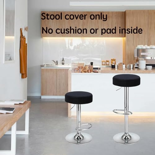 Deisy Dee 4pcs Velvet Stretch Round Bar Stool Seat Covers,Barstool Covers Slipcovers for 15.5-20 inch Stool Chair (4, Black, 15.5-20 INCH)