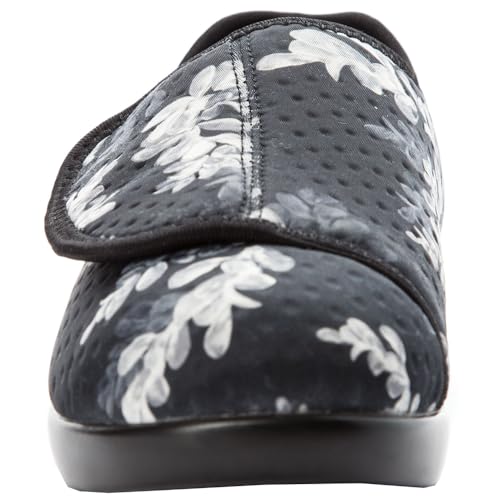 Propét Women's Cush 'N Foot Slipper, Black Floral, 9 Medium