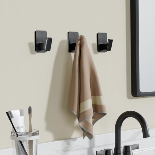 Wall Hooks for Hanging Adhesive Hat Hooks for Walls No Damage Towel Hooks for Bathrooms Coat Rack Wall Mount Black