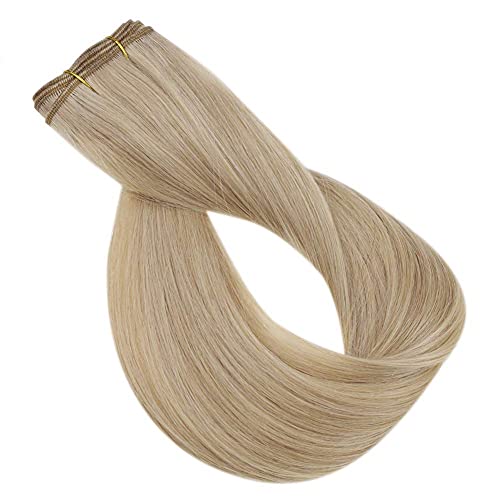 Full Shine Weft Hair Extensions Human Hair Balayage Blonde Straight Sew in Hair Extensions Brown Ombre Blonde And Brown Extensions Invisible Silky Brazilian Hair Extensions 14 Inch 100 Grams