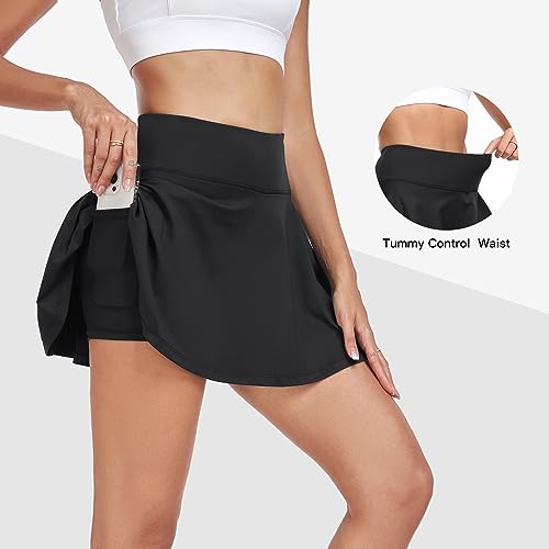 GGOV Womens Flowy Tennis Golf Skirts Built in Shorts Active Athletic Exercise Sports Workout Wear Skirts Skorts for Women Black