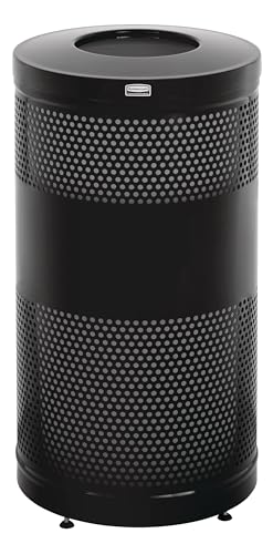 Rubbermaid Commercial Products Perforated Steel Trash Can, 25-Gallon, Black, Hands-Free Indoor/Outdoor Garbage Bin for Mall/Stadium/Office/Lobby/Restaurant