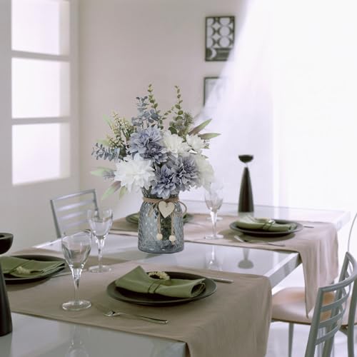SHINFHOMF Fake Flowers with Vase,Silk Artificial Flowers in Vase,Fake Plants and Faux Flower Arrangement for Centerpiece Kitchen Table Decorations,Home Decor