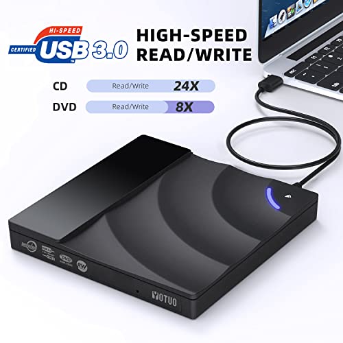 YOTUO External CD Drive, Portable USB 3.0 Type-C CD/DVD RW Drive Player, CD ROM Rewriter Burner Optical Disc Drive Compatible with Laptop Desktop PC for Windows 7/8/11/10 Mac MacBook Pro/Air