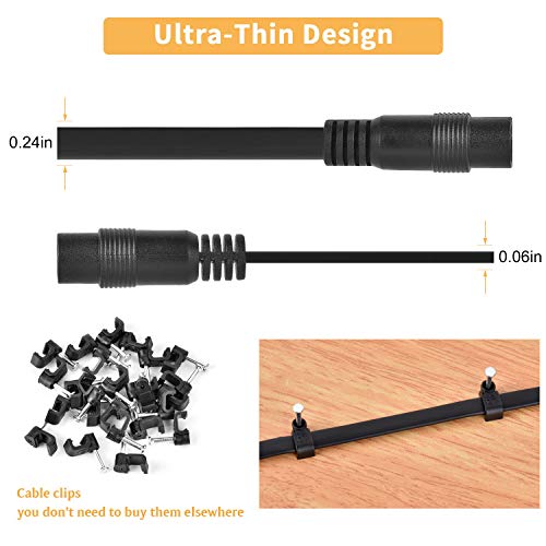 Uogw 2 Pack DC Power Extension Cable 10ft 2.1mm x 5.5mm Compatible with 12V DC Adapter Cord for CCTV IP Camera, LED, Car, Black