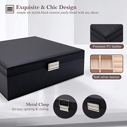 ProCase Jewelry Box for Women, 2 Layers Large Leather Jewelry Organizer Storage Case with Removable Pad for Earrings -Black