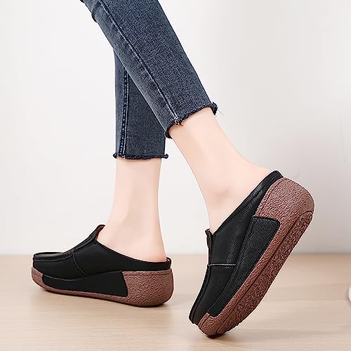 YING LAN Women Slip On Loafers Comfort Leather Wide Low Top Casual Platform Shoes B-White