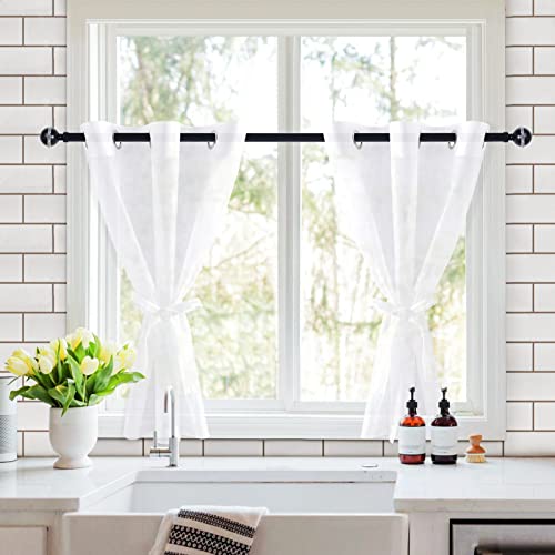 Hiasan Sheer Curtains 84 Inches Long with Tiebacks, Light Filtering Semi Transparent Lightweight Voile Grommet Window Curtains for Bedroom, Living Room, W52 x L84, Blush Pink, Set of 2 Drape Panels