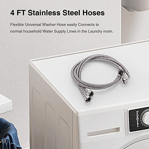 Washing Machine Hoses 4 Ft Premium Stainless Steel Braided Hose with 90 Degree Brass Elbow, Burst Proof (2 Pack) Red and Blue Water Connection Washer Inlet Supply Lines by TRUSTMI