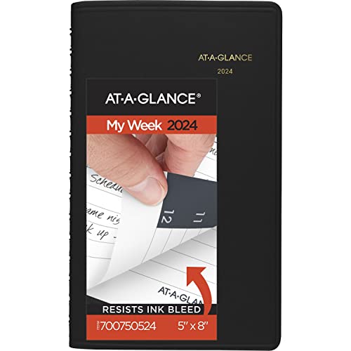 AT-A-GLANCE 2024 Weekly Appointment Book Planner, 5" x 8", Small, 12 Months, Black (700750524)