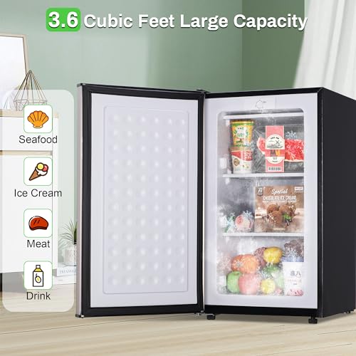 Maine Upright Freezer 3.6 Cu.Ft Mini Freezer with Reversible Stainless Steel Door Freestanding Compact Freezer with 3 Adjustable Thermostat, Small Freezer for Apartment Dorm (Silver)