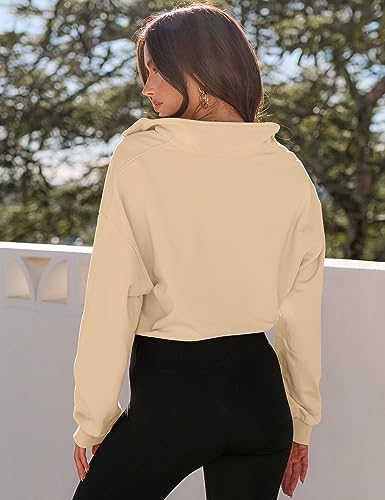MEROKEETY Womens 2024 Half Zip Sweatshirts Long Lantern Sleeves Lapel Collar Cropped Pullover Tops,Pink,XL