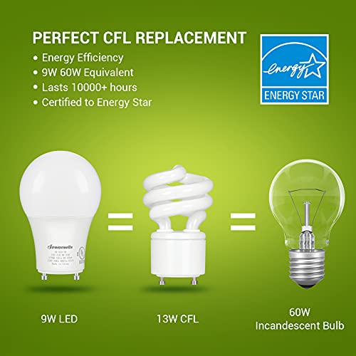 DEWENWILS GU24 LED Light Bulb, 60W Equivalent, Dimmable 2 Prong Light Bulbs, 2700K Warm White, 9W 800 Lumens, A19 Shape Bulbs, GU24 Twist Lock Base, UL Listed, 4 Pack