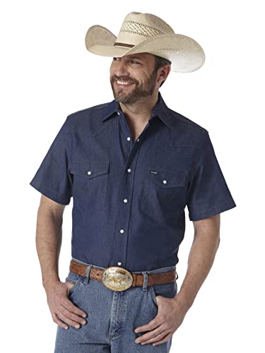 Wrangler mens Western Short Sleeve Snap Work button down shirts, Blue, XX-Large Tall US