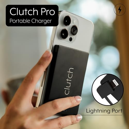 Clutch - Pro Portable Charger - Compatible with iPhone 14 or Older & Small Devices - Power Bank - Magnetic Battery - TSA Approved Travel Charger - USB Rechargeable - Built-in Cable - 3.7oz - Black