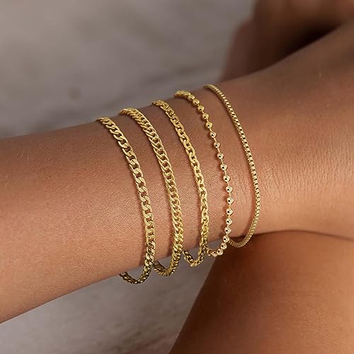 Gold Layered Bracelets Bracelets Set for Women 14K Gold Plated Dainty Link Chain Bracelet Stackable Jewelry Gifts for Women