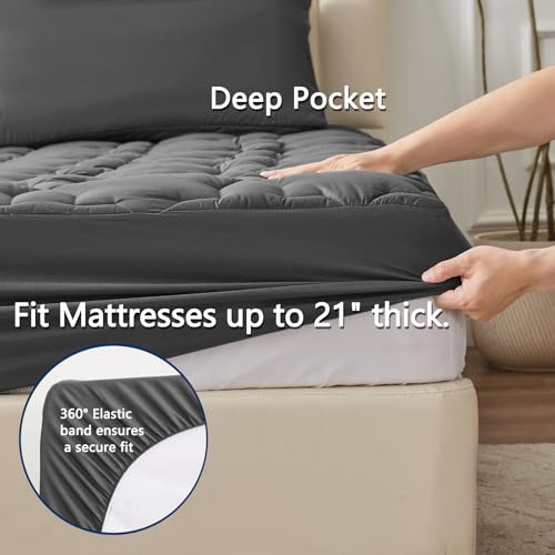 CozyLux Twin Mattress Pad Deep Pocket Up to 21" Non Slip Cotton Cooling Mattress Topper Breathable and Soft Quilted Fitted Mattress Cover Thick Pillowtop 450GSM Bed Mattress Pad (39x75) Inches White