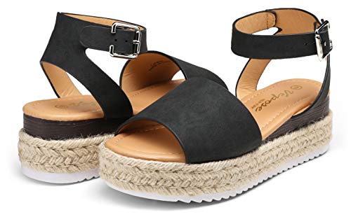 Vepose Women's 400A Espadrilles Platform Sandals Wedge Sandal, Black Nubuck, Size 6 US (CJY400A Black Nubuck 06)