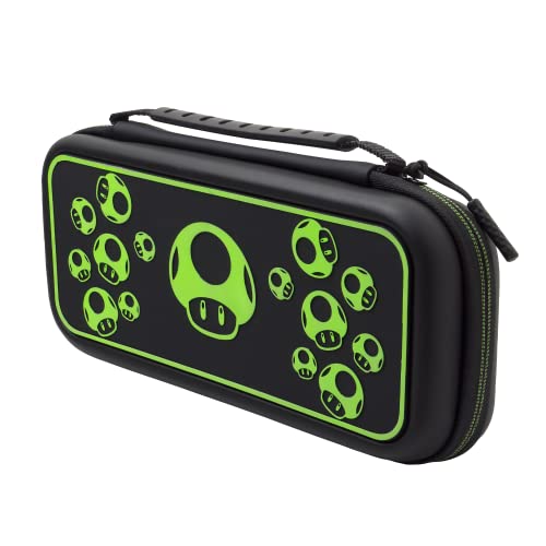 PDP Nintendo Switch Travel Case Plus GLOW with Wrist Strap, Built-in Stand & Game Storage Pockets, Officially Licensed for Switch Lite/OLED: Super Mario Icon Red & Black (Glow in the Dark)