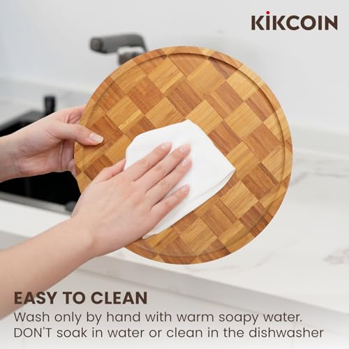 Kikcoin Lazy Susan Organizer - 10 inch Lazy Susan Turntable for Cabinet, Bamboo Lazy Susans with Unique Splicing Craft Design Kitchen Countertop Organizer Wooden Tray for Kitchen, Pantry, Bathroom