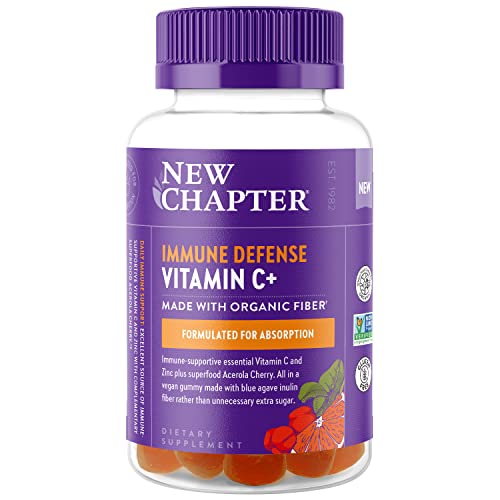 New Chapter Vitamin C+ Gummies – 40% Less Sugar§, Excellent Source of Vitamin C, Two Daily Gummies for Immune Support with Acerola Cherry, Vegan, Non-GMO, Gluten Free, Citrus Flavored, 60ct