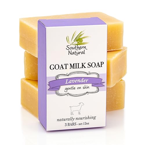 Southern Natural Goat Milk Soap Bar - Lavender 3 Pack - Gentle For Sensitive Skin. Natural Handmade Soap For Women, Men, Kids & Baby. Great For Face & Body.