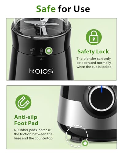 KOIOS Smoothie Blender, 900W Blenders for Kitchen with 27oz No-BPA Portable Bottles and Spout Lids, 3 Modes Personal Mixer Blender for Shakes Smoothies Frozen Drinks Baby Food, Nutritious Recipe