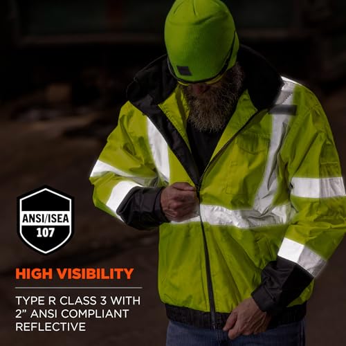 Ergodyne Unisex Adult 3-in-1 Hi-Vis Winter Bomber Jacket, Lime, Small US
