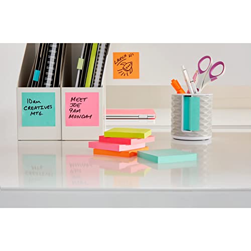 Post-it Super Sticky Notes, 12 Sticky Note Pads, 3 x 3 in., School Supplies, Office Products, Sticky Notes for Vertical Surfaces, Monitors, Walls and Windows, Supernova Neons Collection