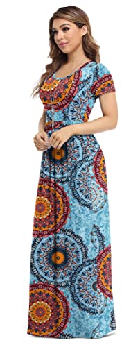 VIISHOW Women's Round Neck Casual Loose Maxi Long Dresses with Pockets（Acid Blue,Small）