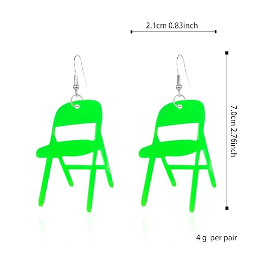 Vavhoo Funny Fight Folding Chair Dangle Earrings for Women Colorful Chair Shape Resin Acrylic Drop Earrings Creative Fashion Acrylic Weird Chair Earrings Statement Jewelry (Green)