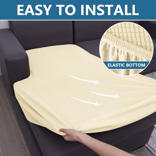 hyha Waterproof Couch Cushion Covers, Washable Sofa Cushion Covers, Stretch Sofa Slipcovers, Thick Jacquard Fabric, Couch Sofa Covers for Pets with Elastic Bottom (2 Cushion Loveseat, Navy)