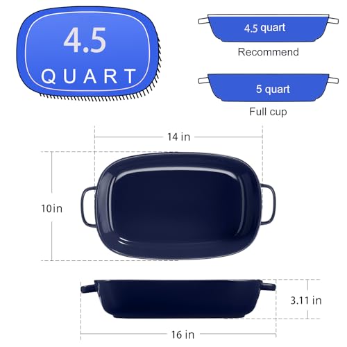 4.5 Quart Ceramic Baking Dish,Serving Bakeware for Casserole,Lasagna,Gratin,Broiling,Roasting,and Baking.Large Deep 14x10x3.11 inches Pan,Safe for Oven Microwave Refrigerator Disinfection Cabinet and