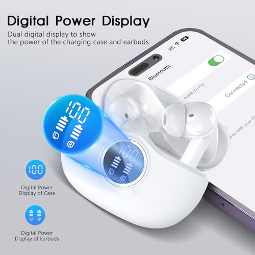 HKERR Wireless Earbuds, Bluetooth 5.3 Headphones with 4 Mics, ENC Noise Cancelling Wireless Headphones, IPX7 Waterproof Earbuds, 50H Deep Bass Sport Bluetooth Earbuds for Sports, Gym, Workout