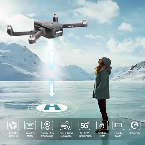 le-idea Brushless Motor Drone with Dual Camera for Adults 4K 40km/h Max Speed Drone for Adults 5GHz WiFi FPV Drones for Beginners Drone with 2 Camera 4K Drone for Kids Gifts Best Drone IDEA16