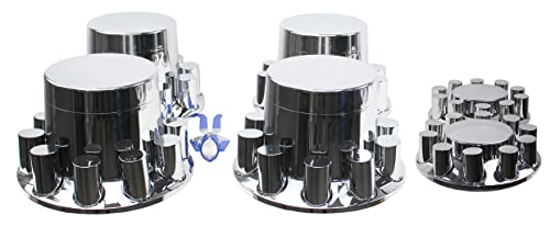 XIUHUA ABS Chrome Plastic Front and Rear Axle Cover Full Kits with 33mm Thread-On Flange Nut Covers and Removable Center Cap (Flat Top)