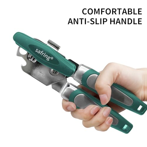 Safring Can Opener Manual with Magnet, Stainless Steel Handheld Heavy Duty Can Opener, Sharp Blade Smooth Edge, Comfortable Handle, Can Openers with Multifunctional Bottle Opener, Aqua Sky